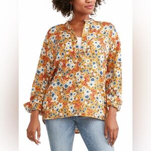 Ochre Floral Long Sleeve Blouse - 23” pit to pit